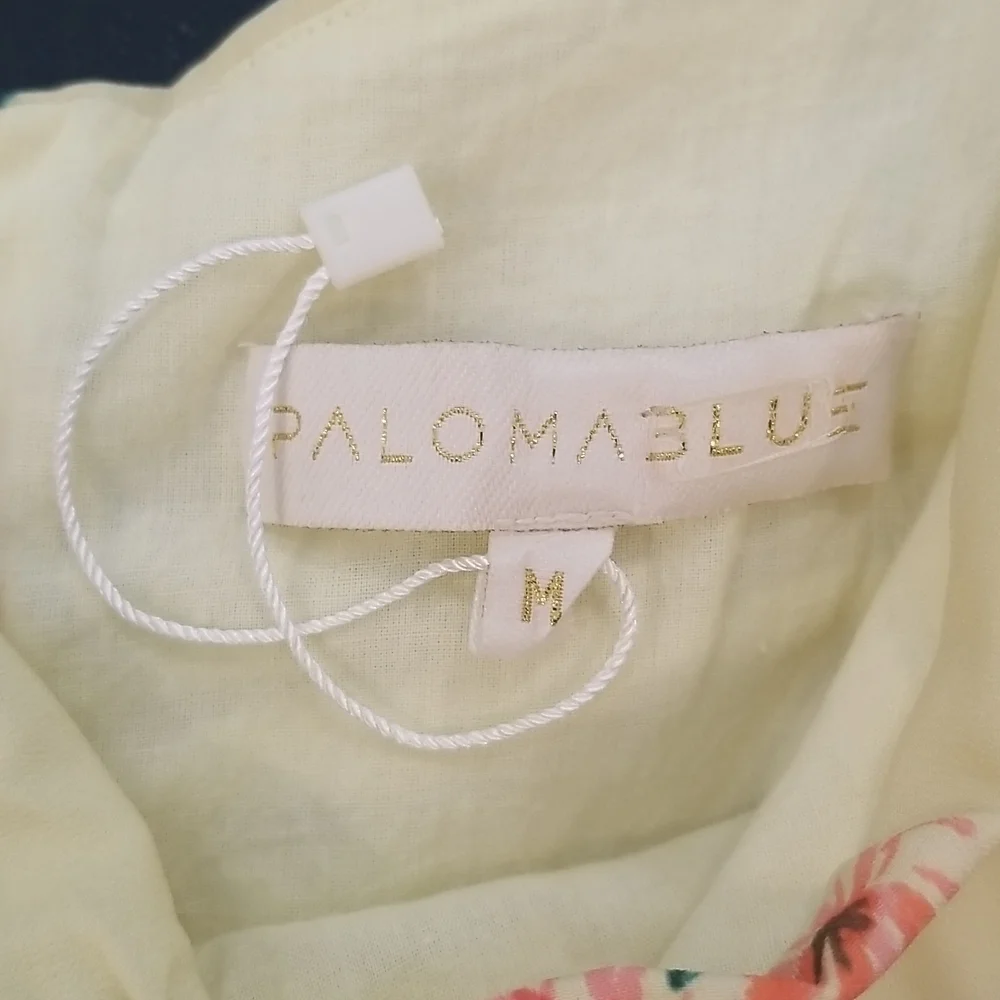 💕PALOMA BLUE💕 Evie Gathered Floral-Print Crepe Midi Dress Yellow Medium M NWOT - Picture 15 of 16